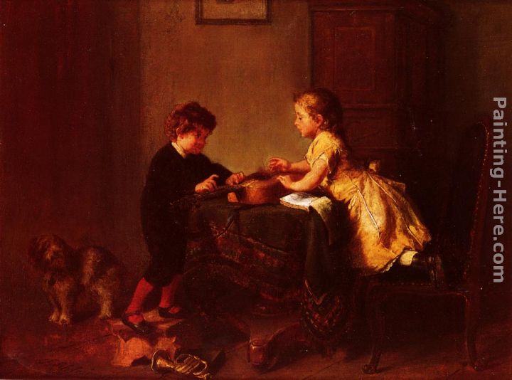 Children Playing with a Guitar painting - Felix Schlesinger Children Playing with a Guitar art painting